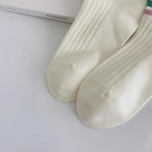 Xhonp 5 Pairs Cute Big C Letter Crew Socks Sports,Casual,Striped for Women Socks thumbnail 5