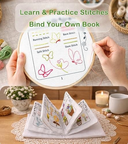 CIZULFY Beginner Embroidery Stitch Book Kit with Portable Canvas Bag, 30 Essential Stitches and Pre-Printed Floral Patterns, Complete Embroidery Kit for Beginner Adult with Tool and 4K Video Guide thumbnail 6
