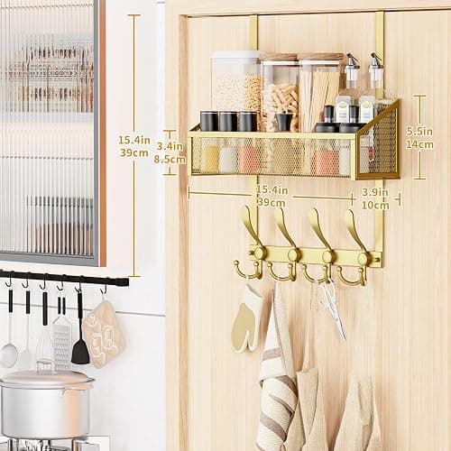 Kaiferty Over The Door Hooks Organizer, Coat Rack Over The Door Storage Hanger Towel Rack, Back of Storage Organizer for Bathroom,Bedroom,Kitchen,Office(Gold 2-Tier) thumbnail 8