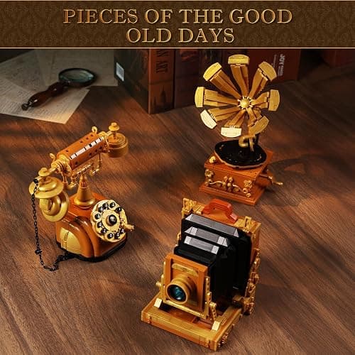 Brihappen 3 in 1 Building Block Sets, Retro Camera Telephone Record Player Building Toys, 1438 Pcs Vintage Collectible Model Kit for Home Office Decor, Nostalgic 80s Gift for Adults & Teens 14+ thumbnail 7