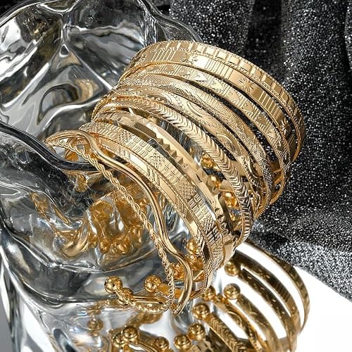 KISS WIFE 11 Pcs Gold Bangles for Women, Adjustable Bangle Bracelets, Multi Layer Open Stackable Cuff Bracelet Set, Fashion Accessories Jewelry Gifts for Women thumbnail 7