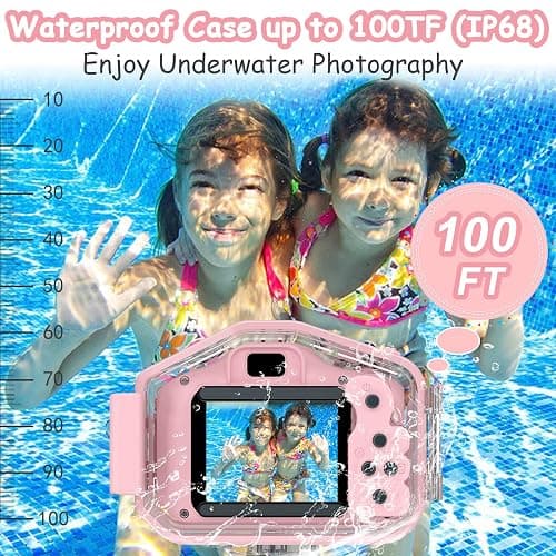 Agoigo Kids Waterproof Camera - Children Underwater HD Video Digital Camcorder, Portable Travel Toy for Toddler - Ideal Christmas Birthday Gifts for Boys Girls Age 3-12 with 32GB Card (Pink) thumbnail 5