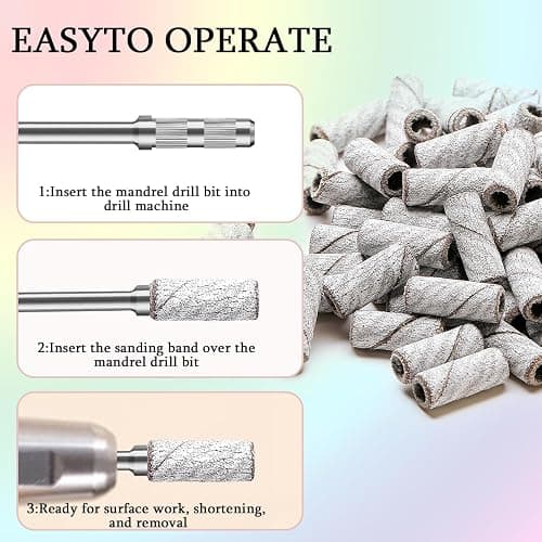ERUIKA 100pcs Nail Drill Bits Small Sanding Bands with Upgrade 3.1mm Mandrel Bit, 240 Extra Fine Grit Nail File Sanding Bands for Acrylic Nails Gel Removing Shaping Manicures and Pedicure(Zebra,240) thumbnail 6