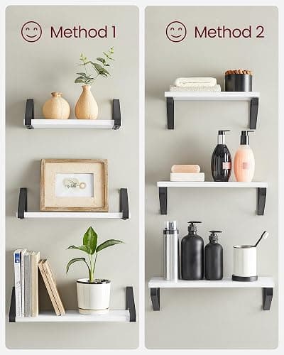 VASAGLE Wall Shelves, Floating Shelves Wall Mounted, Set of 3, 2 Mounting Ways, 30/35/40 cm, for Living Room, Bathroom, Kitchen, Cloud White and Matte Black LWS033B14 thumbnail 6