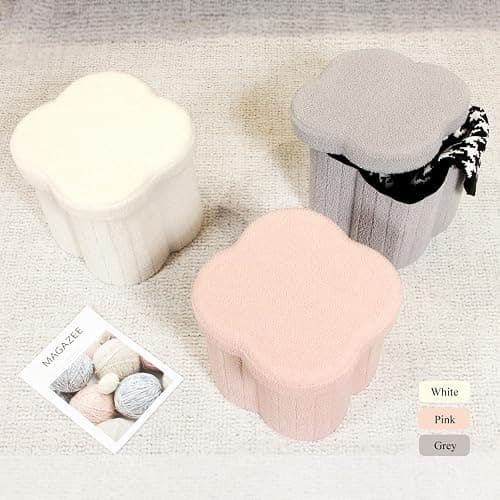 B FSOBEIIALEO Storage Ottoman Cube, Flowers Shaped Ottomans with Storage Foot Stool Footrest for Lving Room, Boucle Ottoman Seat for Dorm Room,Faux Teddy Fur, Pink 12.6"x12.6"x12.6" thumbnail 8