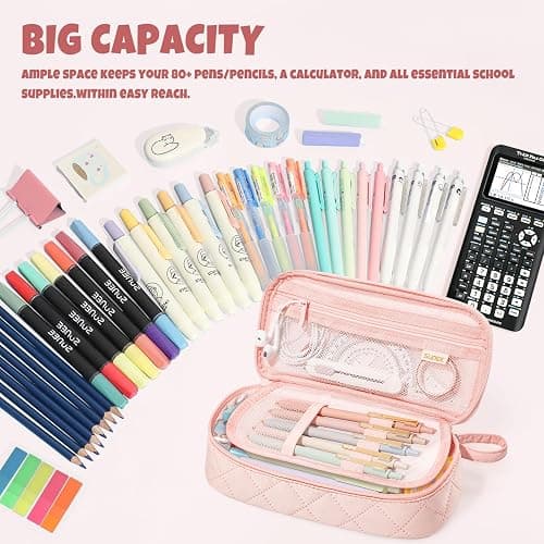 SUNEE Cute Pencil Case, Large Capacity Pencil Pouch Aesthetic Zipper Pencil Bag, Big Storage Pen Organizer for Stationery, Soft Quilted Pencil Box Back to School Supplies for Teen Girls Boys,Soft Pink thumbnail 3