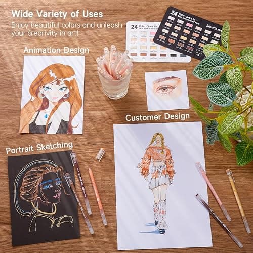 Shuttle Art Colored Pens, 24 Skin Tone Colors Cute Journal Pens 0.6mm Fine Point Colored Gel Pens for Black Paper Adult Coloring Writing Drawing Journaling Note Taking School Office Home thumbnail 7