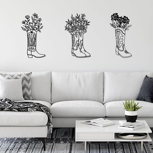 Otoolling 3 Pcs Metal Cowboy Flowers Wall Arts Vintage Western Wall Decor for Living Room Bathroom Bedroom Dining Room Housewarming Gifts(Cowboy Boots,Black) thumbnail 7