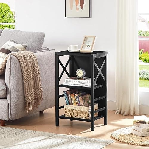 MNEETRUNG Small Bookshelf,3 Tier Industrial Bookcase with Metal Frame and Backboard,Low Black Book Shelf,Book case for Small Spaces,Living Room,Bedroom and Home Office thumbnail 4