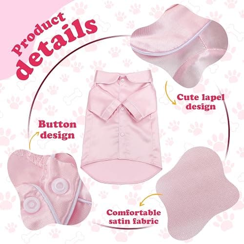 Dog Silk Pajamas Shirt Puppy Satin Pjs for Small Dog, M, Pink | Soft Faux Satin Lapel Collar, Two-legged, for Bridal Party or Photos, Comfortable Pet Sleepwear for Puppies thumbnail 3
