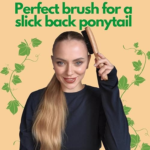 GranNaturals Boar Bristle Slick Back Hair Brush - Soft/Medium Smoothing Hairbrush to Style, Polish, & Lay Hair Down Flat to Create a Sleek Frizz Free Hairstyle for Women and Men - Wooden Handle thumbnail 3
