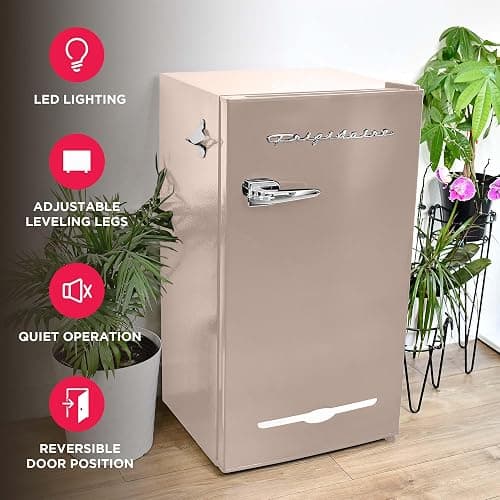 Frigidaire Retro Compact Fridge with Chiller, 3.2 cu ft Countertop Fridge with Built-In Bottle Opener, Compact Refrigerator for Office, Bedroom, Dorm Room or Cabin - 16.5" D x 19" W x 31" H (Coral) thumbnail 4