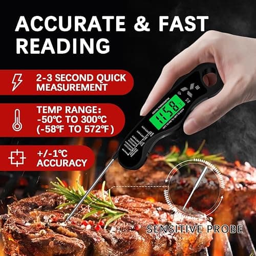 Meat Thermometer Digital，IP67 Waterproof Cooking Thermometer with Backlight, Calibration & Hold Function，Food Thermometer for Cooking,Outdoor Grilling，Suitable as Stocking Stuffers for Men thumbnail 2