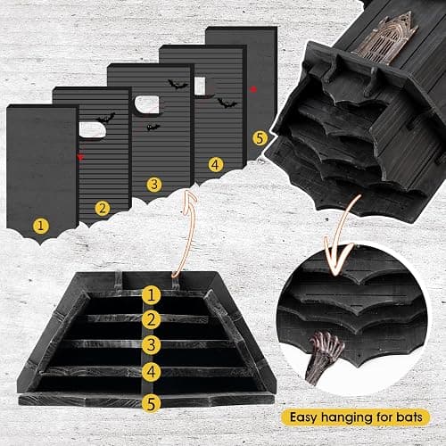 VIREESR Extra Large Wooden Castle Bat Houses for Outside Bat Box for Outdoors - Four Chamber Box Perfectly Designed to Attract Bats - Durable and Easy to Hang(Bat House Ⅰ XL Black) thumbnail 3