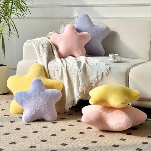 Xiashrk Star Pillow, Decorative Throw Pillows for Bed Couch, 15" Star Shaped Pillow Plush Floor Cushions Room Decor Pillow with Soft Faux Rabbit Fur for Sofa Bedroom Living Room thumbnail 2