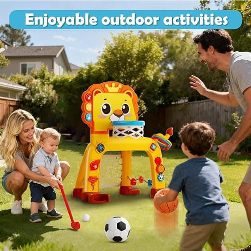 OWNONE 1 4 in 1 Toddler Basketball Hoop & Soccer Goal, Gift for Boys Girls 1 2 3 Years Old, Kids Sports Toys with Lights Sounds Music, Baby Toys for 12-18 Months, Christmas Birthday Gift for Age 1-3 thumbnail 2
