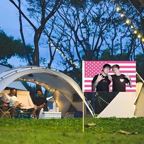 WENWELL Sam and Colby American Flag Wall Tapestry, Pink and White Stars and Stripes Design, Polyester Banner with Brass Grommets, 3x5 Feet, for College Dorm Room, Bedroom thumbnail 5