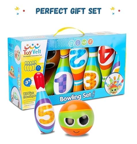 ToyVelt Kids Bowling Set - with 10 Bowling Pins & 2 Balls - Educational Early Development Indoor & Outdoor Games Set - for Toddlers & Infants Boys & Girls Ages 3,4,5-12 Years Old thumbnail 9