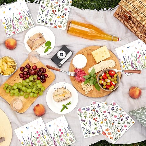 100Pcs Wildflower Napkins, Disposable Spring Floral Party Napkins, 2-Ply Guest Dinner Hand Napkin with Butterfly Flower for Spring Wedding Birthday Tea Bridal Dinner Parties & Home Use thumbnail 7