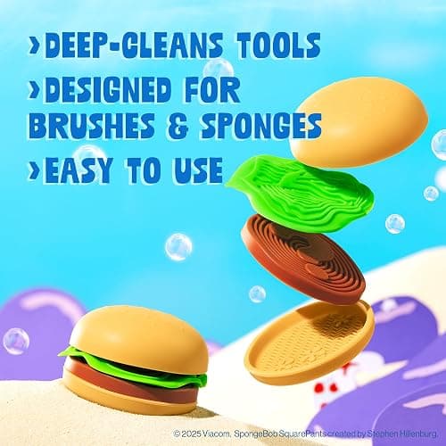 wet n wild SpongeBob Sponge & Brush Cleansing Pads, Flexible Silicone Cleaning Surface, Deep-Cleans All Brush Sizes – Krabby Patty thumbnail 3
