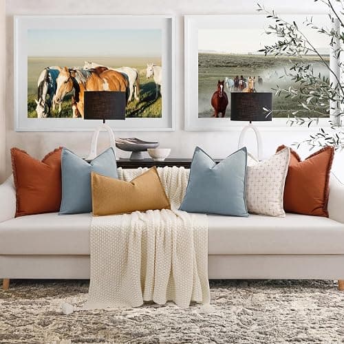 ZWJD Throw Pillow Covers 24x24 Set of 2 Chenille Pillow Covers with Elegant Design Soft and Luxurious Decorative Throw Pillows for Couch, Bed, and Home Decor,Light Blue thumbnail 7