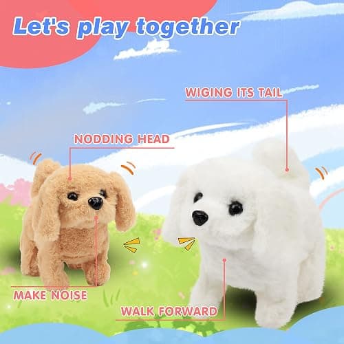 Hopearl Walking Dog Bichon Interactive Electronic Pet Plush Toy Puppy Woof and Moving Animated Nodding Head Gifts for Toddlers Birthday, White, 18cm thumbnail 5