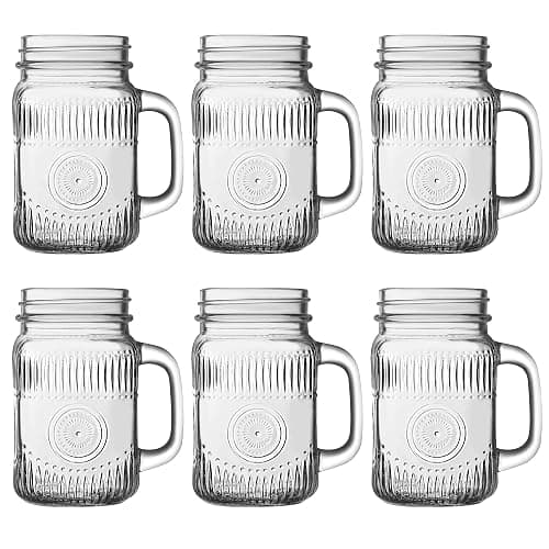 Amzcku vintage Clear Drinking Jar 16 OZ Drinking Jars with Comfortable Handle for Party Beverages 6 pcs - Image 1