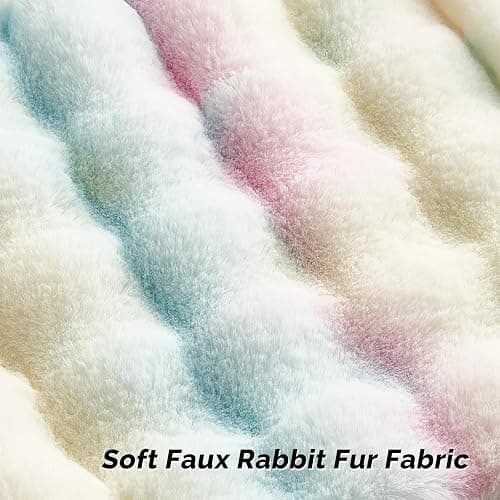 FUTEI Rainbow Decorative Throw Pillow Covers 18x18 Inch Set of 2,Soft Fuzzy Faux Rabbit Fur Cushion Covers with Raised Texture,Neutral Boho Home Decor for Couch Bed Living Room thumbnail 2