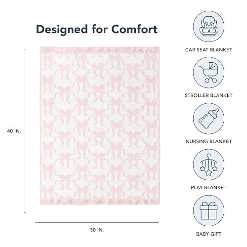 Berkshire Baby Blanket,Ultra-Plush Reversible Chenille Knit Toddler Blanket,Cute Pattern Nursery Crib Blanket,Ideal Baby Gift(30x40 Inches,Ribbon Bow White Pink) thumbnail 3