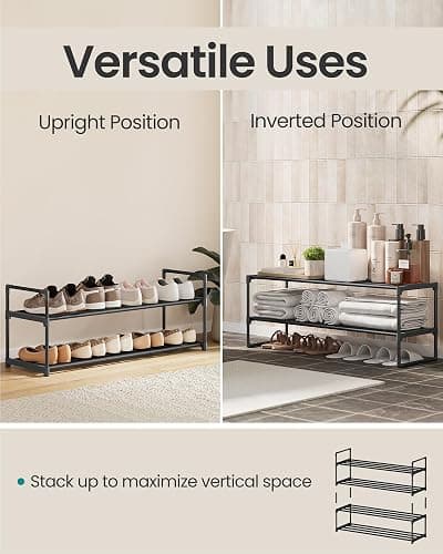 SONGMICS Shoe Rack, 2-Tier Shoe Organizer, Metal Storage Shelf, Upright or Upside Down, for 12-15 Pairs, Stackable, for Entryway, 11.8 x 36.2 x 13.4 Inches, Black ULSA12BK thumbnail 4