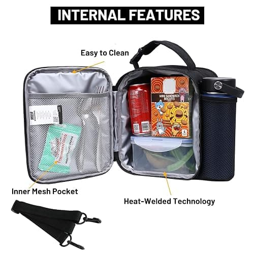 MIER Expandable Lunch Bag Insulated Lunch Box for Men to Work Travel Portable Lunchbox Bags with Shoulder Strap and Water Bottle Holder(Black/Red) thumbnail 3