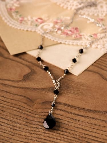 Sacina Gothic Dainty Black Red Teardrop Y Necklace, Gothic Emo Necklace, Goth Jewelry, Christmas Jewelry Gift for Women thumbnail 5