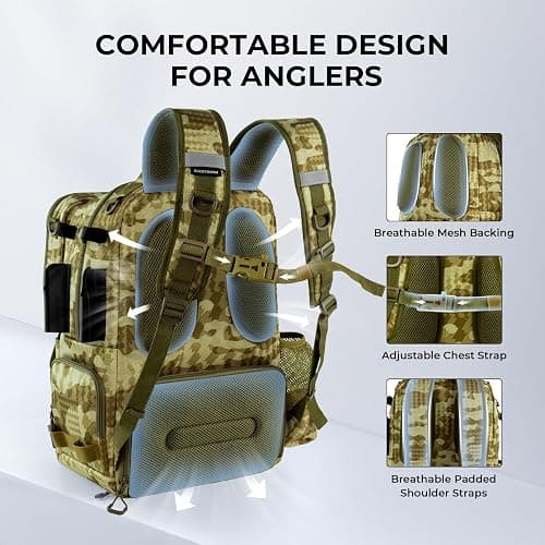 KastKing BaitSpace 50L Fishing Tackle Backpack with Removable Bait Binder,2 Rod Holders Storage Fishing Gear and Equipment thumbnail 7
