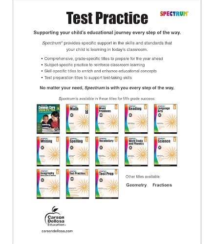 Spectrum 5th Grade Test Practice Workbooks All Subjects, Ages 10 to 11, 5th Grade Test Practice, Language Arts, Reading Comprehension, Vocabulary, Writing and Math Reproducible Book - 160 Pages thumbnail 2