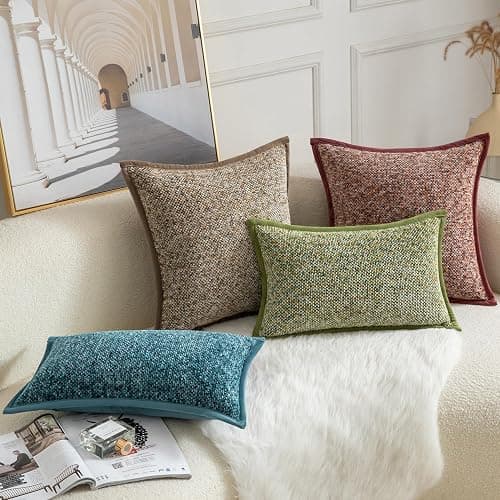 YAERTUN Pack of 2 Tie-dye Chenille Textured Throw Pillow Covers Decorative Square Accent Cushion Cover Cozy Soft Velvet Pillow Case for Couch Sofa Bedroom Living Room 18x18 Inch Brown thumbnail 6