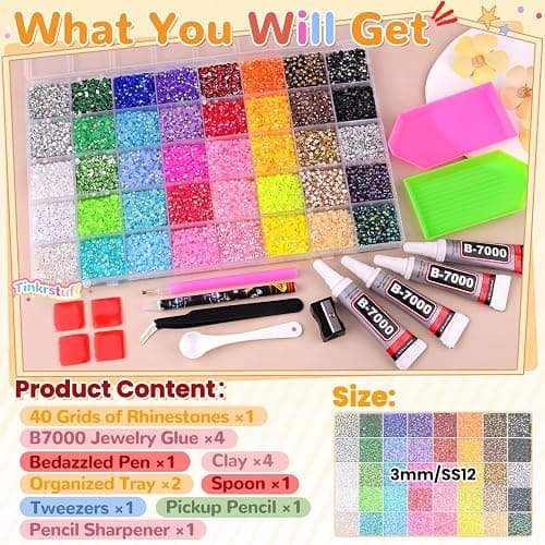 TINKRSTUFF 51000Pcs 3mm Jelly Rhinestones Bedazzling Kit | All-in-One Bedazzler Kit, 40 Colors Gems, 4Pcs B7000 Jewelry Glue, Diamond Art Tools, for Shoes Books Crafts Nail Art thumbnail 3