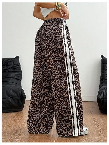 GORGLITTER Women's Leopard Cheetah Print Pants Baggy Wide Leg Low Rise Striped Flare Y2k Sweatpants Trousers thumbnail 2