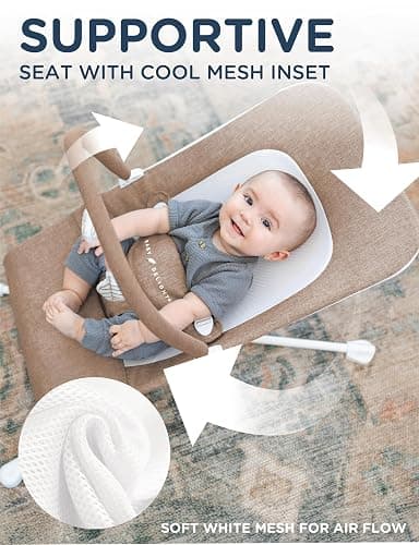 Baby Delight Highland Baby Bouncer | Infant | 0 – 6 Months | 3-Position Recline | Mocha Tweed thumbnail 3