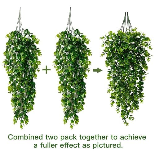 Sggvecsy 4 Pack Artificial Hanging Plants Fake Hanging Plant Faux Hanging Eucalyptus Plants UV Resistant Plastic Plants for Indoor Outdoor Room Wall Wedding Patio Porch Decor thumbnail 6