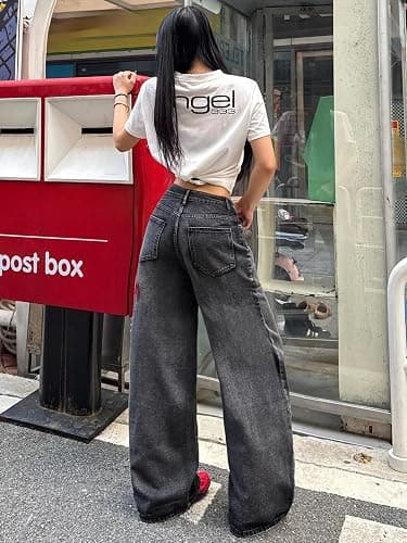 OYICAI Damen Baggy Stickerei Jeans Hip Hop Weite Denim-Hosen | Y2K-Look der 2000er Jahre, übergroßer, Skater-Streetwear, locker bequeme Passform, Skateboard geeignet, casual thumbnail 4