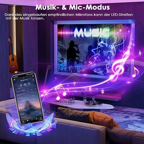 HOVVIDA LED Strip 5M, 30 LEDs/Meter, 1x5M, 150 LED, RGB LED Streifen, APP und Fernbedienung, Musikmodus, Timing-Modus, LED für Zimmer, Wohnzimmer, Küche, Schlafzimmer, Bar, Party thumbnail 4