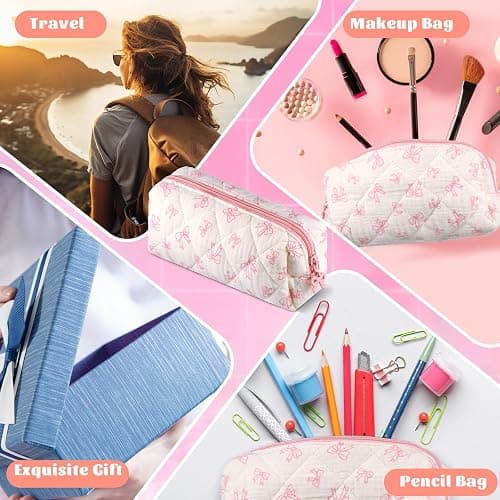 Sherr Coquette Bow Pencil Case Pink Bow Cute Pencil Pouch Soft Cotton Storage Bag Aesthetic Pattern Gift Makeup Pouch Cosmetic Bag for Women thumbnail 5