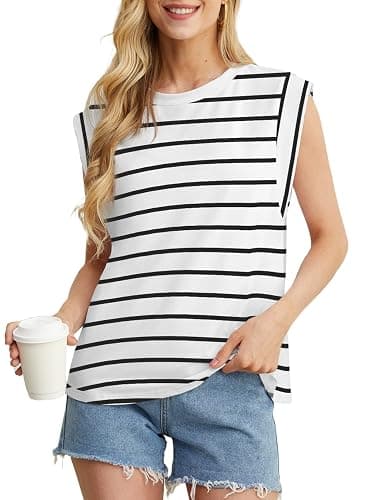 GRECERELLE Womens Cotton T Shirts Cap Sleeves Loose Fit Basic Ladies Tops for Casual Comfort Soft Crew Neck Summer Tees thumbnail 4