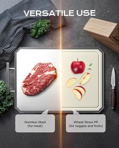 SNOWCLAD Stainless Steel Cutting Board,Double Sided Steel Cutting Boards for kitchen,Stainless Steel/Wheat straw pp Large Board for meat,non toxic Chopping,16 * 11 Inch,Dishwasher Safe thumbnail 3
