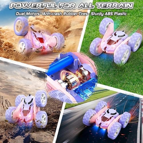 cosone Remote Control Car RC Cars for Kids Toys Rechargeable 360° Rotating 2.4Ghz RC Stunt Car for Kids Birthday Gift for 6 Years Old Girls Toys 6 7 8 9 10 Years Old Girl Gift Ideas (Pink&Purple) thumbnail 7
