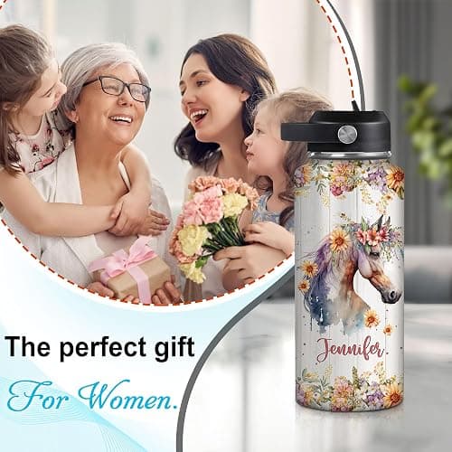 Hyturtle Personalized Horse Water Bottle - Custom Name Insulated Stainless Steel Bottle with Leak-Proof Lid 18oz 32oz - Animal Lover Gift for Women Girls Horse Lovers - Birthday & Christmas Gift thumbnail 3