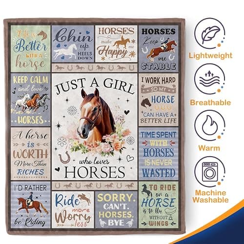 Horse Lovers Blanket Gifts for Girls Women Kids Cool Unique Just A Girl Who Loves Horses Themed Decor Soft Cozy Bed Couch Plush Birthday Christmas Lightweight Blanket 50"x60" thumbnail 4