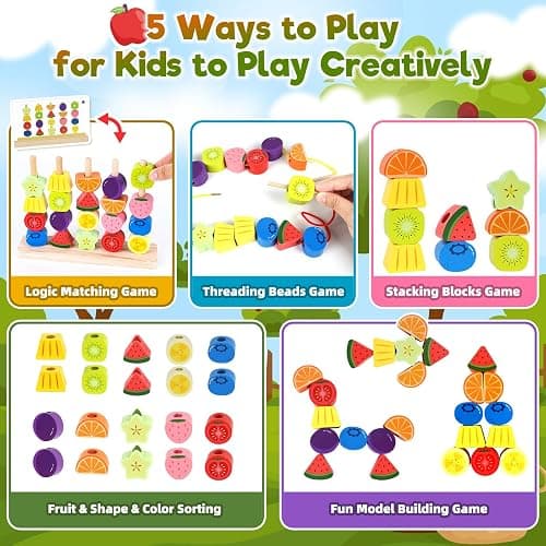 Montessori Wooden Beads Stacking Toys: 2 3 4 Year Old Boys Girls Birthday Gifts - Toddler Sequence Game & Sorting Blocks & Lacing & Matching Shape - Preschool Learning Activities for 2-5 Years Kids thumbnail 4