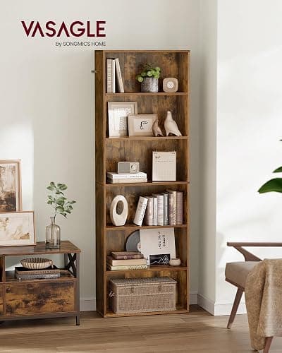 VASAGLE Bookcase, 6-Tier Bookshelf, Open Storage Shelf, Shelving Unit, 24 x 60 x 178.5 cm, for Living Room, Home Office, Dinning Room, Rustic Brown LBC169K01 thumbnail 2