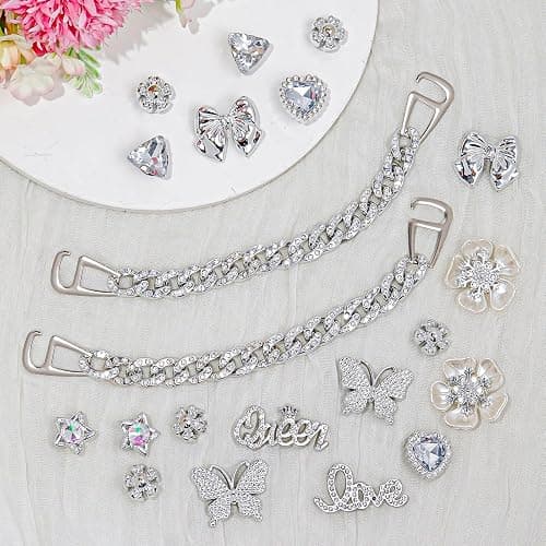 20 Pcs Beach Charms for Bogg Bag DIY Accessories Butterfly Flower Silver Chain Charm Cute Decoration Bag Charms for Bogg Bags Rubber Tote Beach Bags for Women thumbnail 6